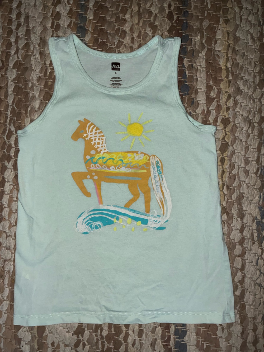 Tea Collection Light Mint Tank Top with Mustard Horse Graphic